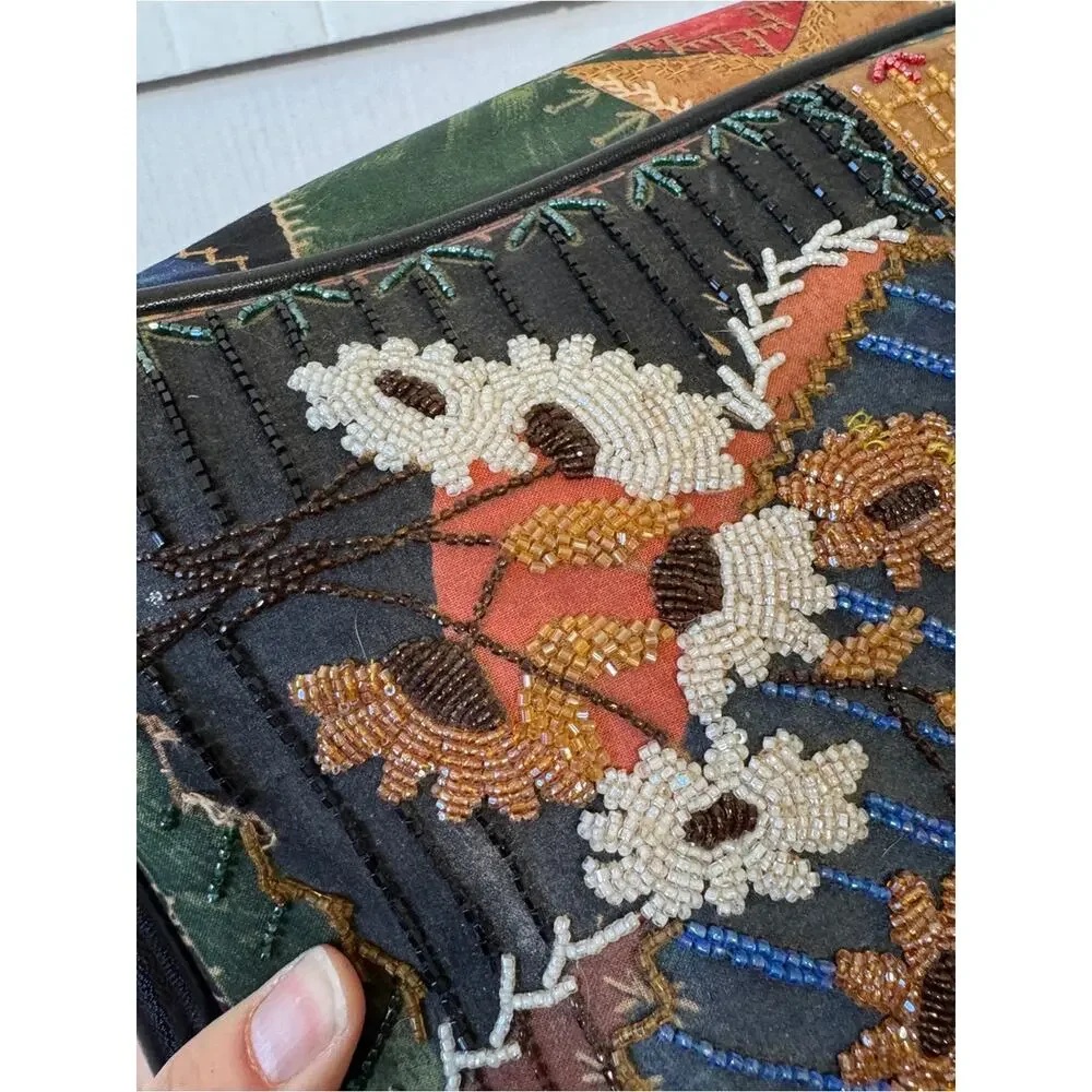 Isabella Fiore Patchwork Beaded Colorful Handbag Womens Purse Boho Bold Tote